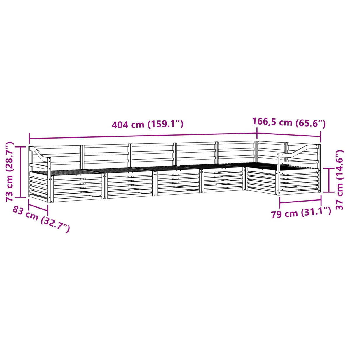 Set vanjskih sofa 6 kom. Prirodna Smeđa 404 x 166,5 x 73 cm