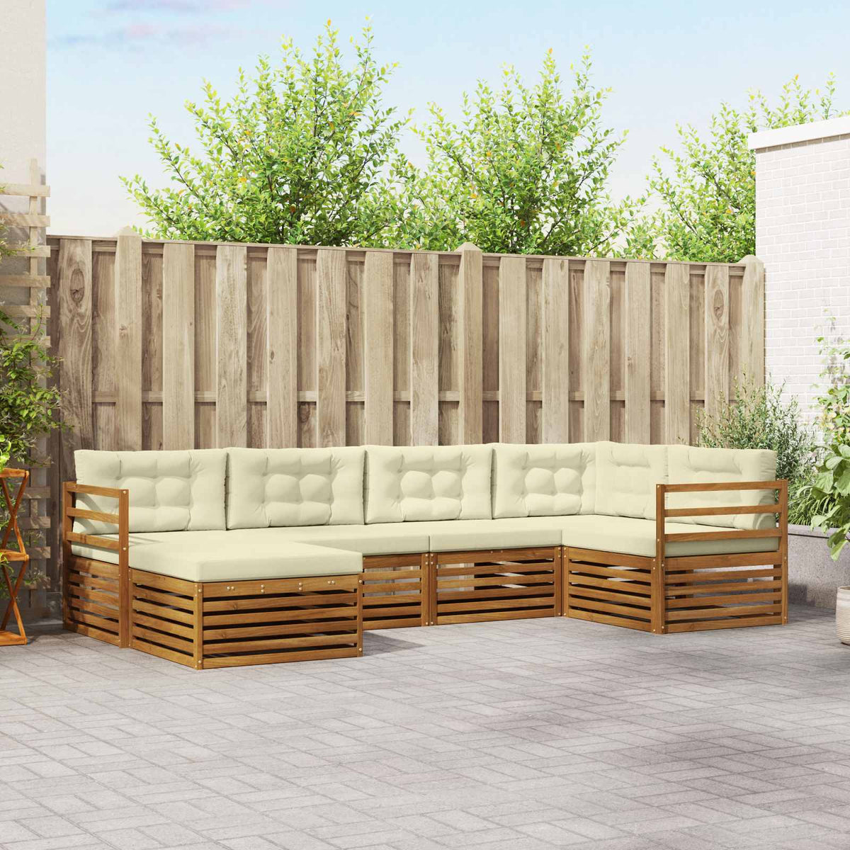 Set vanjskih sofa 6 kom. Prirodna i krem 325 x 166,5 x 73 cm