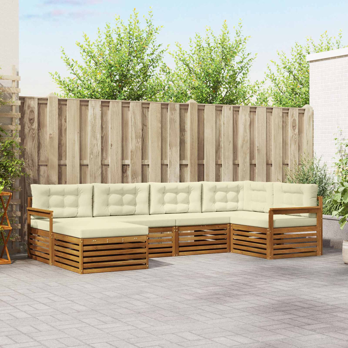 Set vanjskih sofa 6 kom. Prirodna i krem 327 x 168,5 x 73 cm