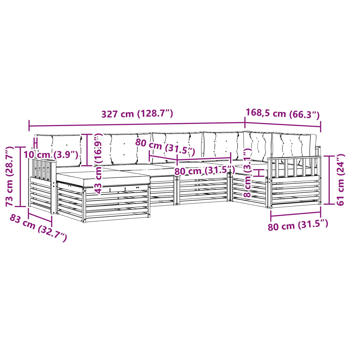 Set vanjskih sofa 6 kom. Prirodna i krem 327 x 168,5 x 73 cm