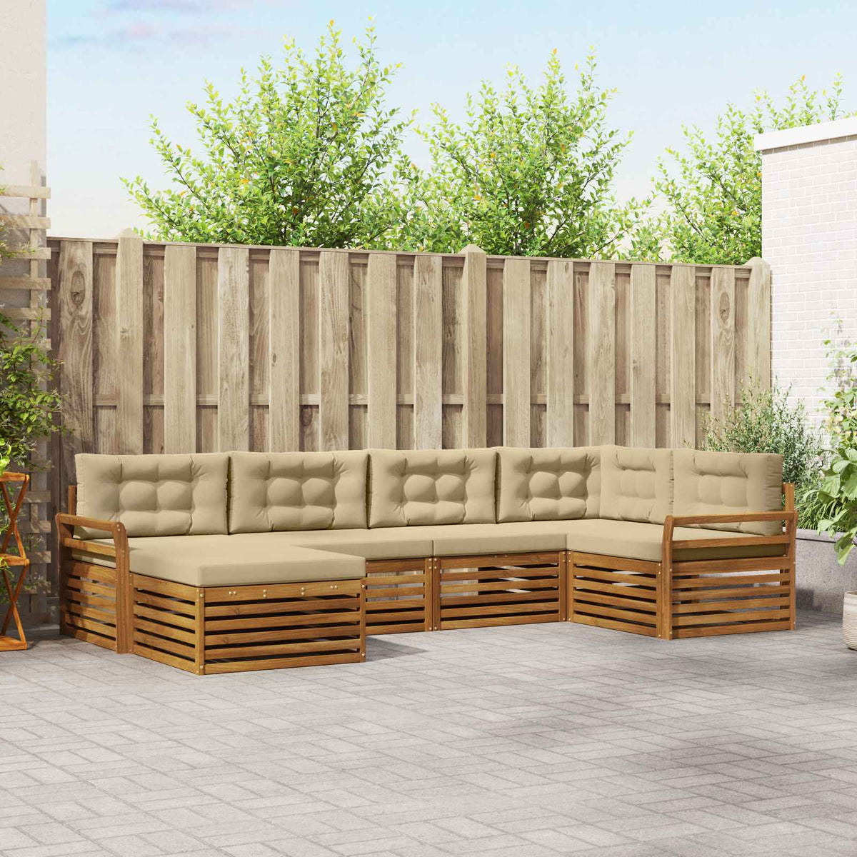 Set vanjskih sofa 6 kom. Prirodna i bež 329 x 170,5 x 73 cm