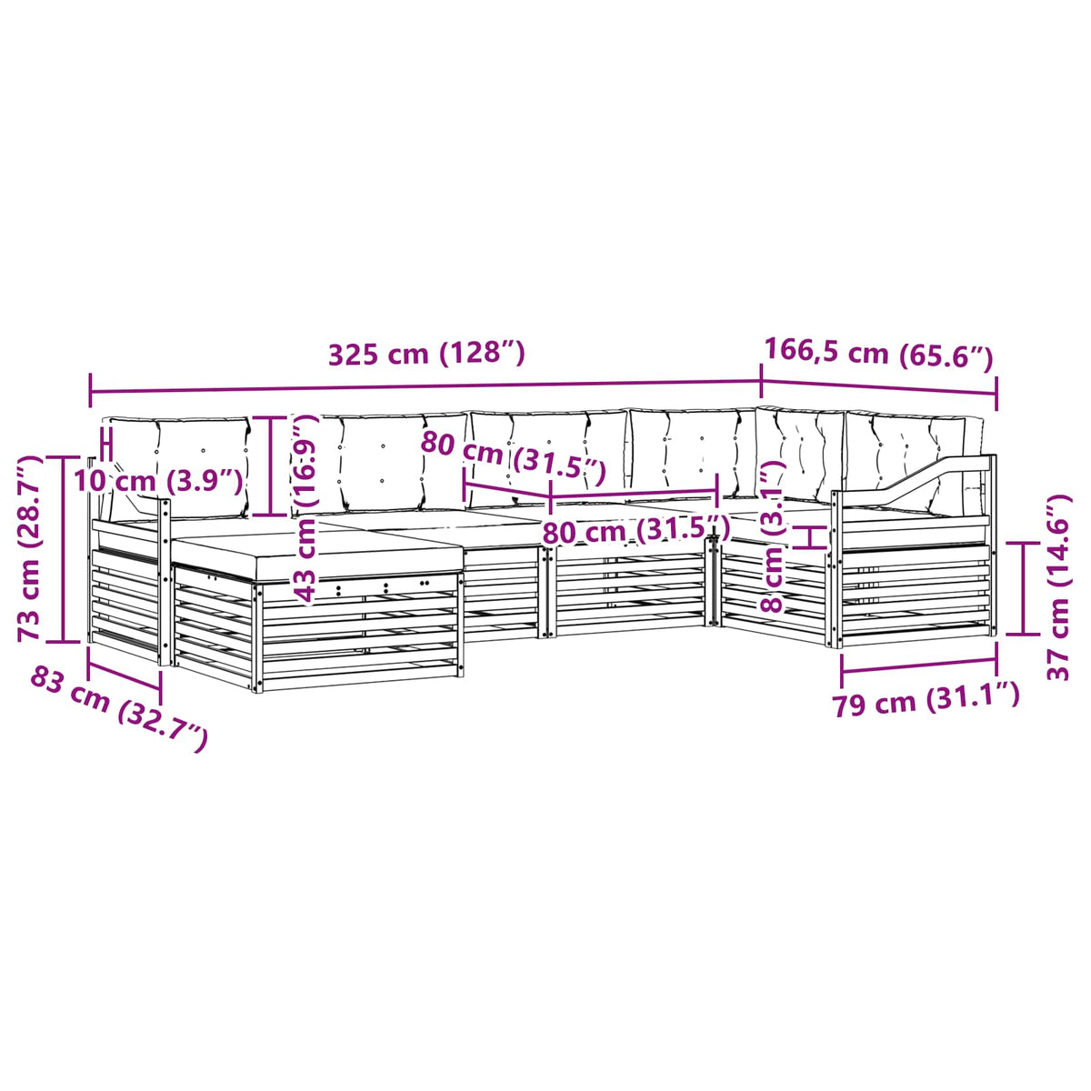 Set vanjskih sofa 6 kom. Prirodna i krem 325 x 166,5 x 73 cm
