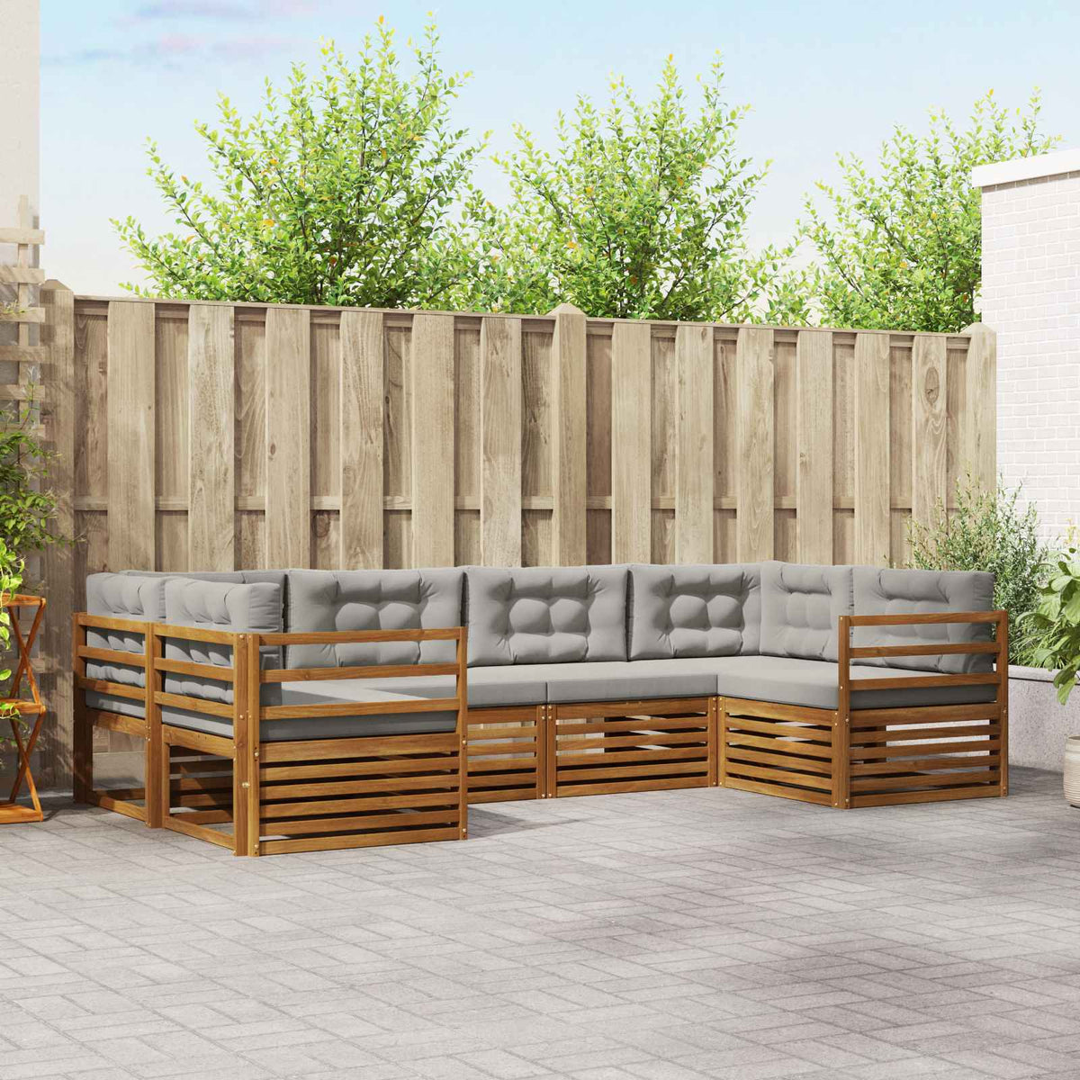 Set vanjskih sofa 6 kom. Prirodna i svijetlo siva 325 x 166,5 x 73 cm