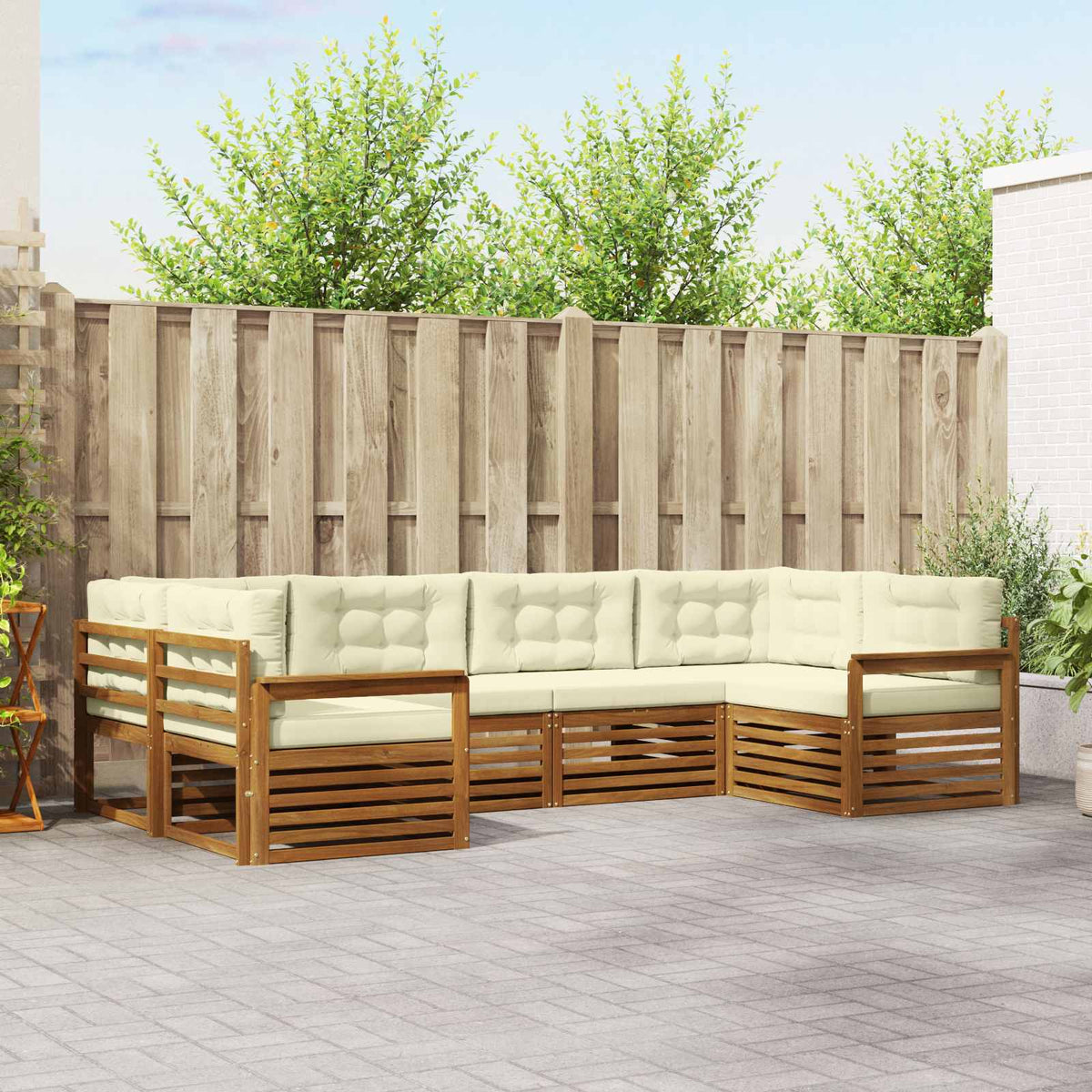 Set vanjskih sofa 6 kom. Prirodna i krem Čvrsto drvo akacije