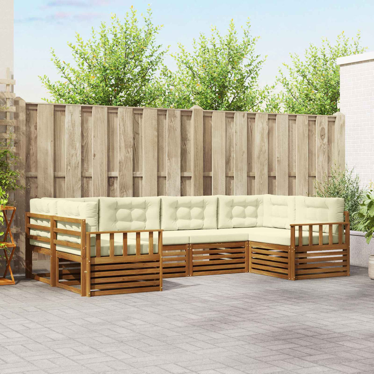 Set vanjskih sofa 6 kom. Prirodna i krem Čvrsto drvo akacije 325 x 168,5 x 73 cm