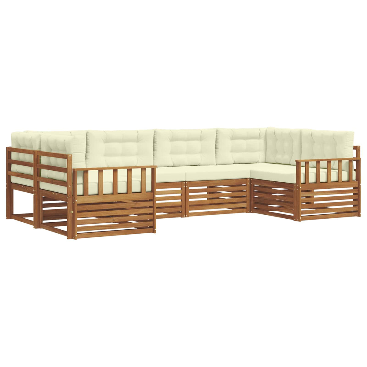 Set vanjskih sofa 6 kom. Prirodna i krem Čvrsto drvo akacije 325 x 168,5 x 73 cm