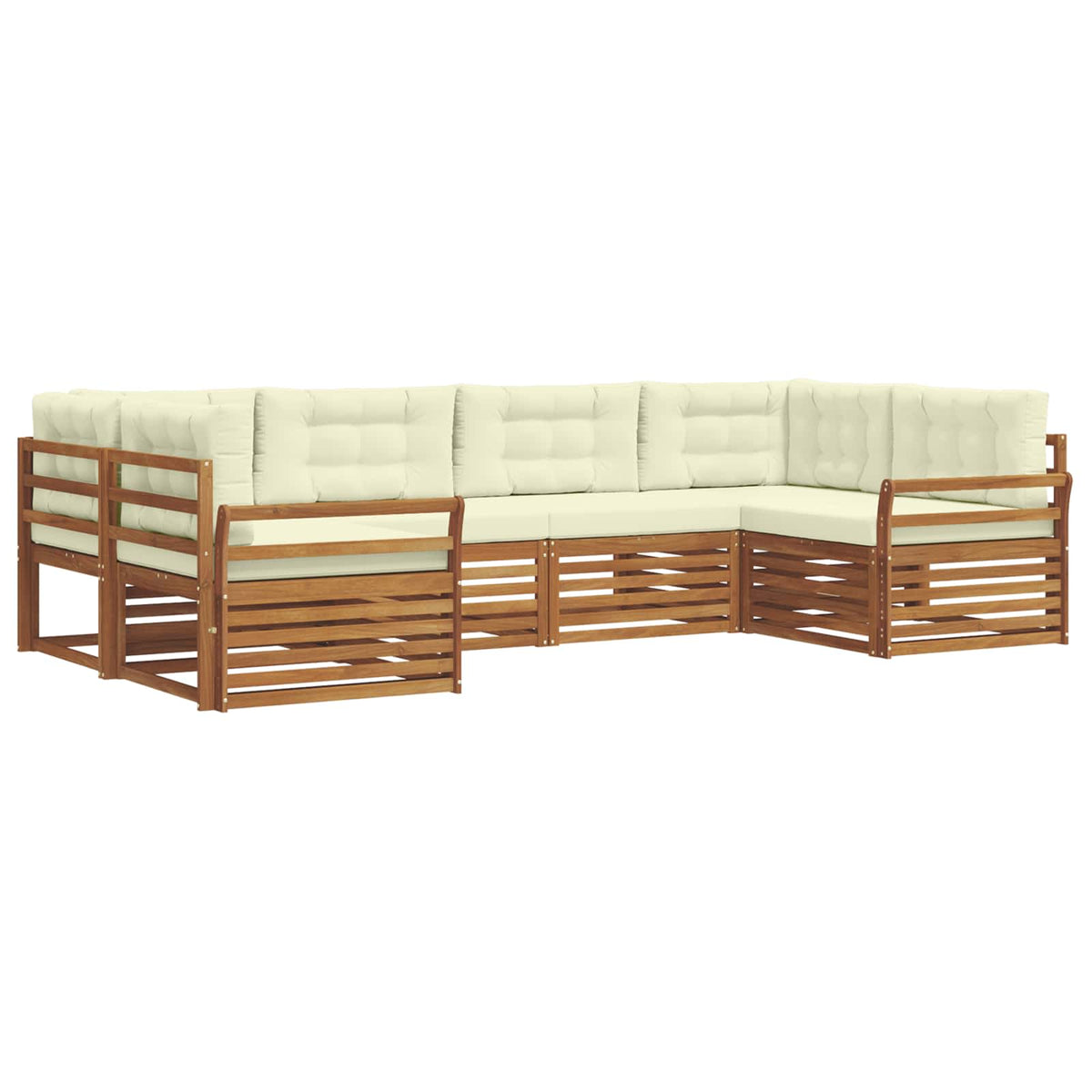 Set vanjskih sofa 6 kom. Prirodna i krem Čvrsto drvo akacije 325 x 170,5 x 73 cm