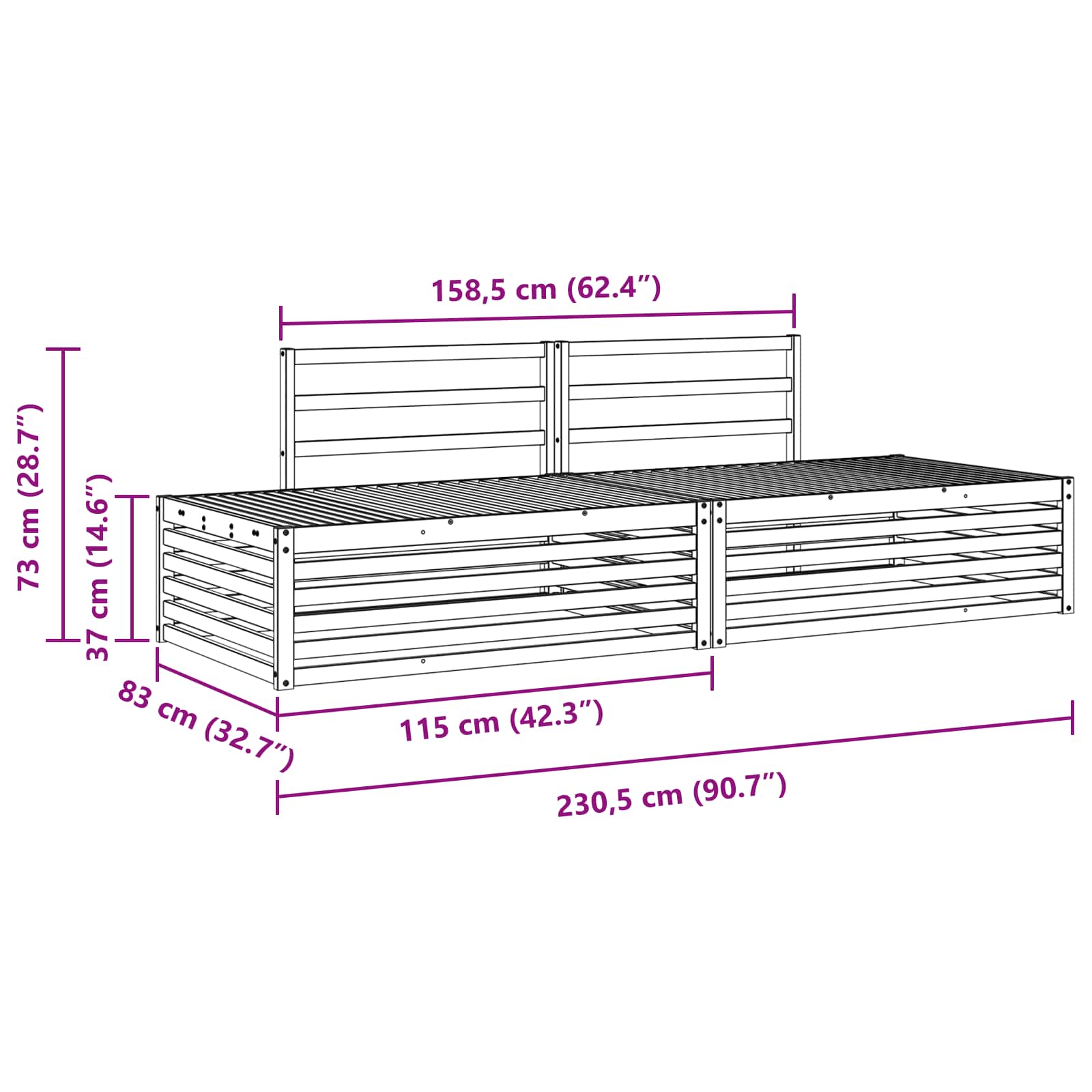 Set vanjskih sofa Prirodna 203,5 x 83 x 73 cm