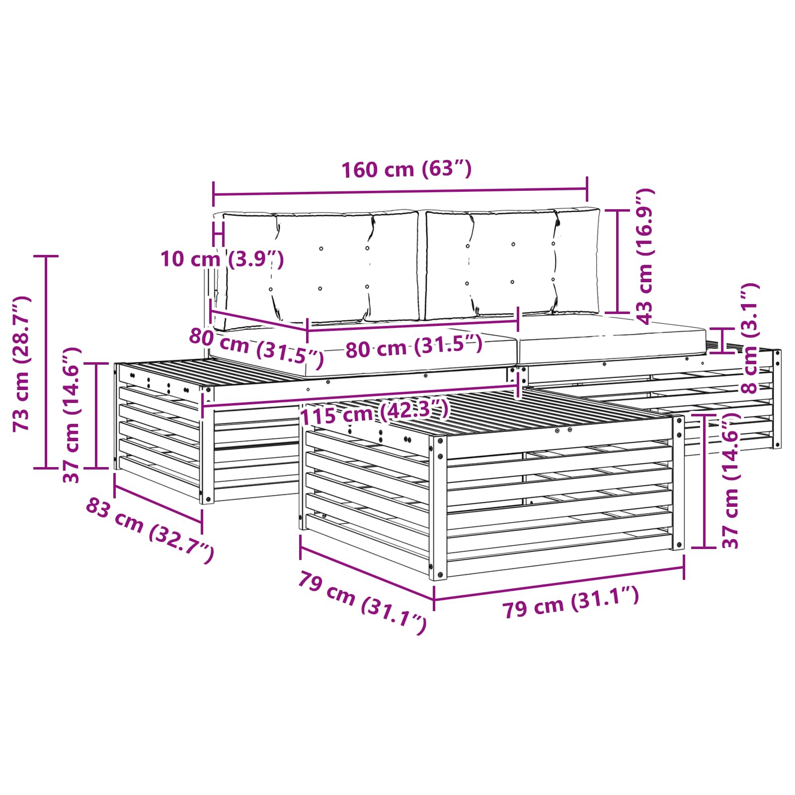 Set vanjskih sofa s jastukom 3 Komad Prirodna i bež