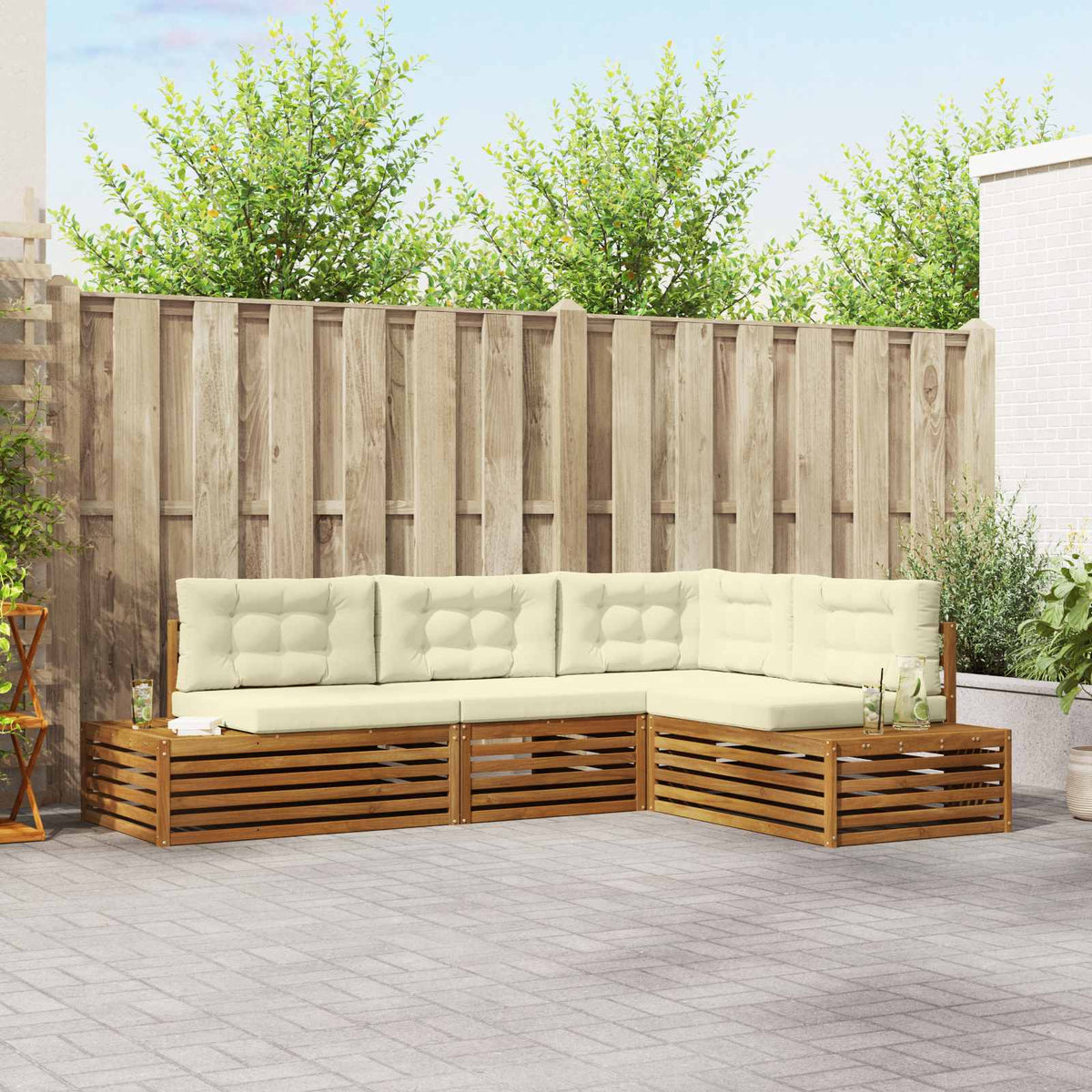 5 kom. Set vanjskih sofa Čvrsto drvo akacije i poliester