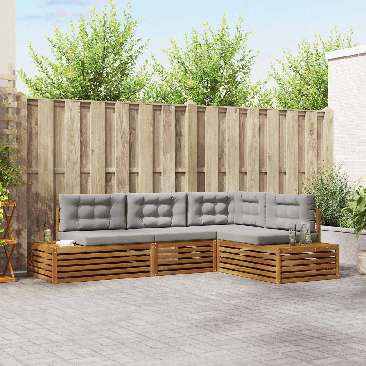 5 kom. Set vanjskih sofa Čvrsto drvo akacije i poliester