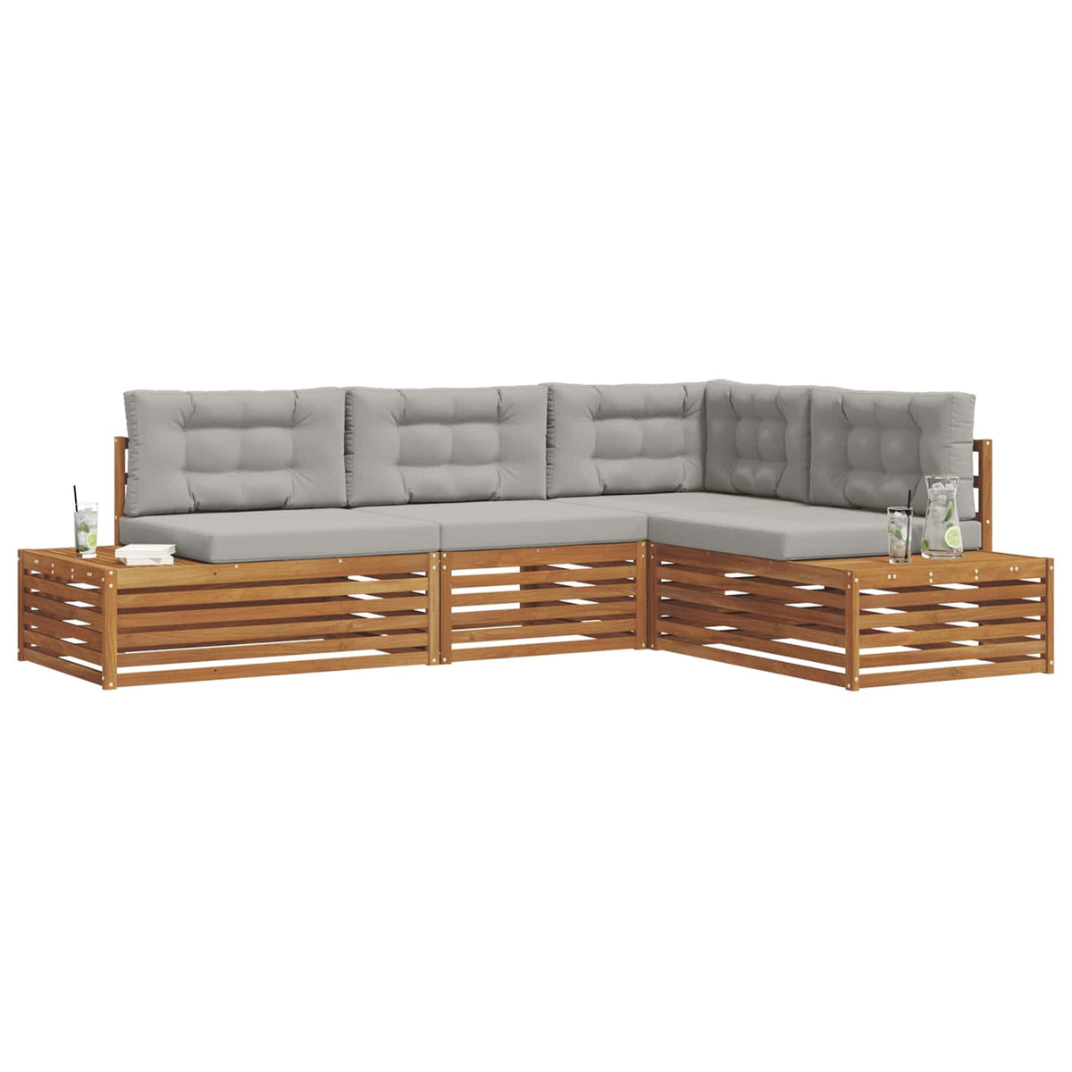 5 kom. Set vanjskih sofa Čvrsto drvo akacije i poliester