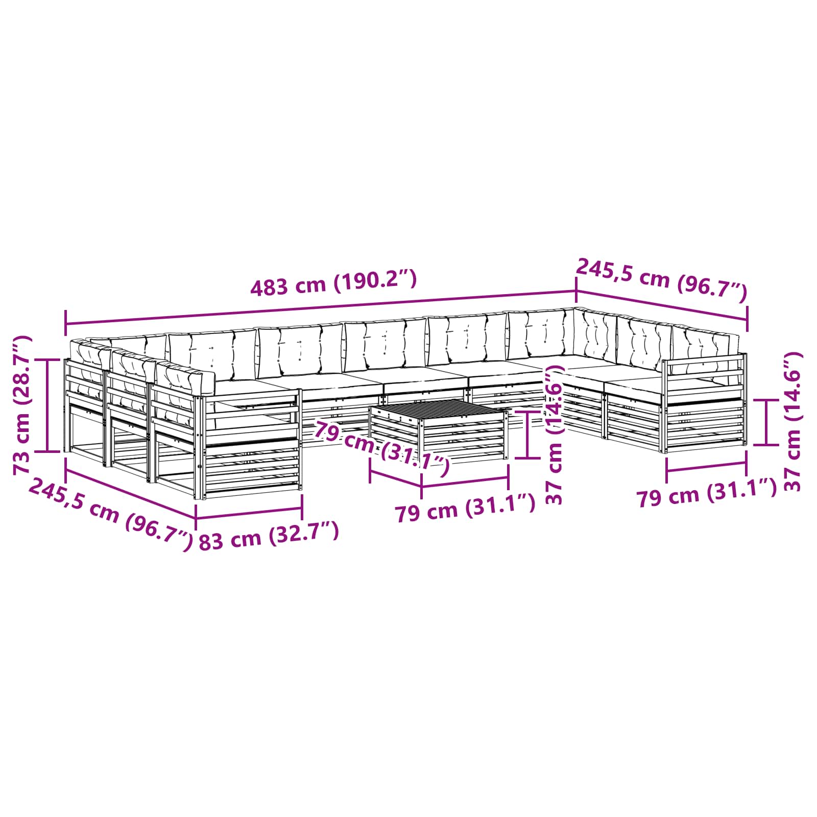Setovi sofa 11 pcs Prirodna i svijetlo siva Čvrsto drvo akacije