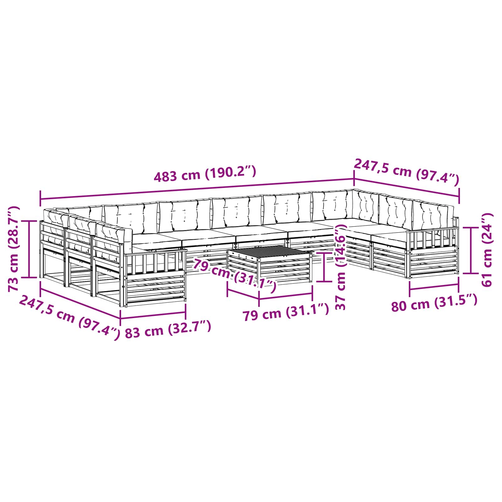 Setovi sofa 11 pcs Prirodna i svijetlo siva Čvrsto drvo akacije