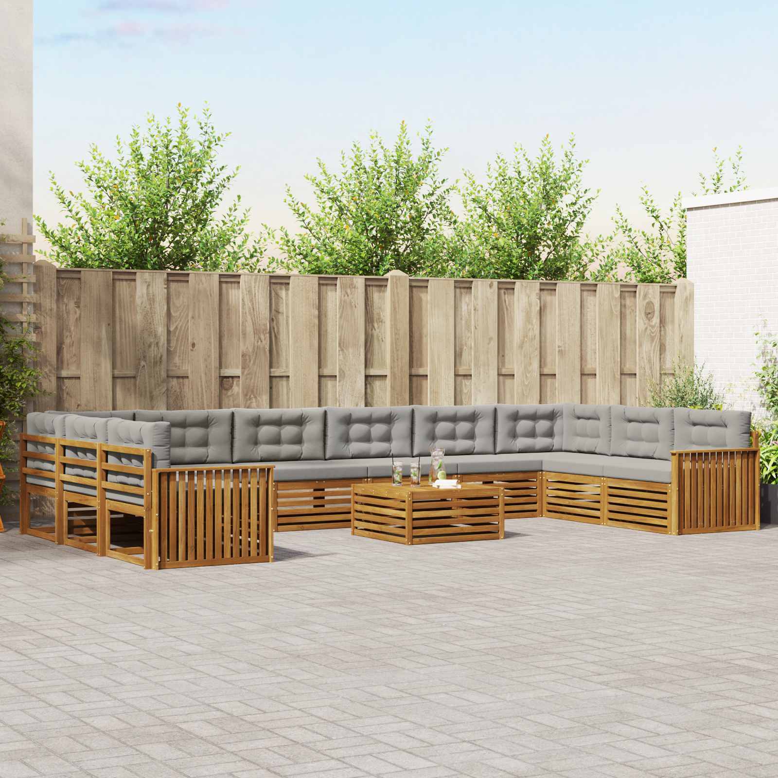 Setovi sofa 11 pcs Prirodna i svijetlo siva Čvrsto drvo akacije