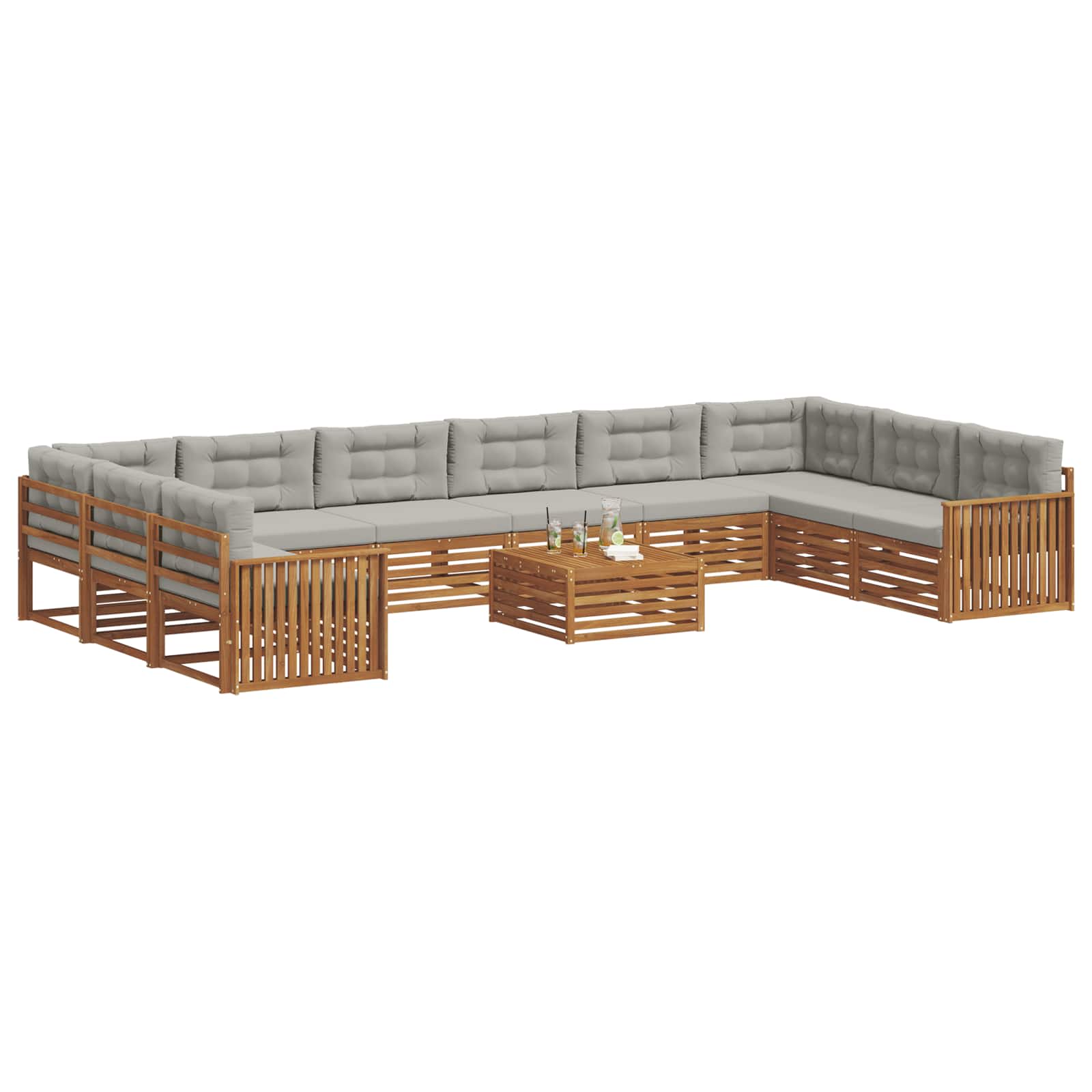 Setovi sofa 11 pcs Prirodna i svijetlo siva Čvrsto drvo akacije