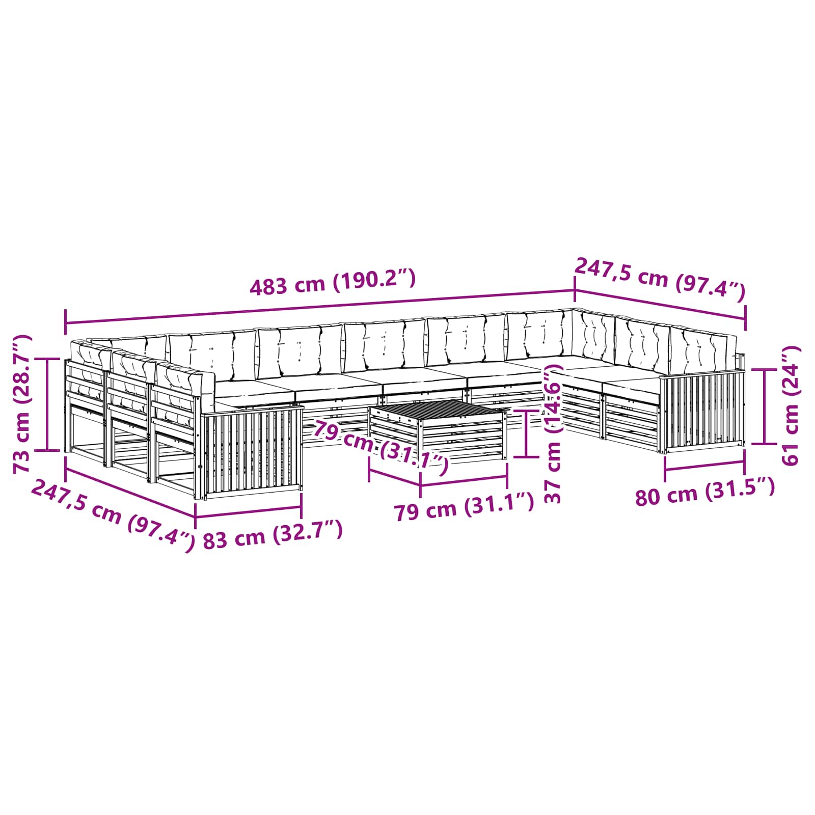 Setovi sofa 11 pcs Prirodna i svijetlo siva Čvrsto drvo akacije