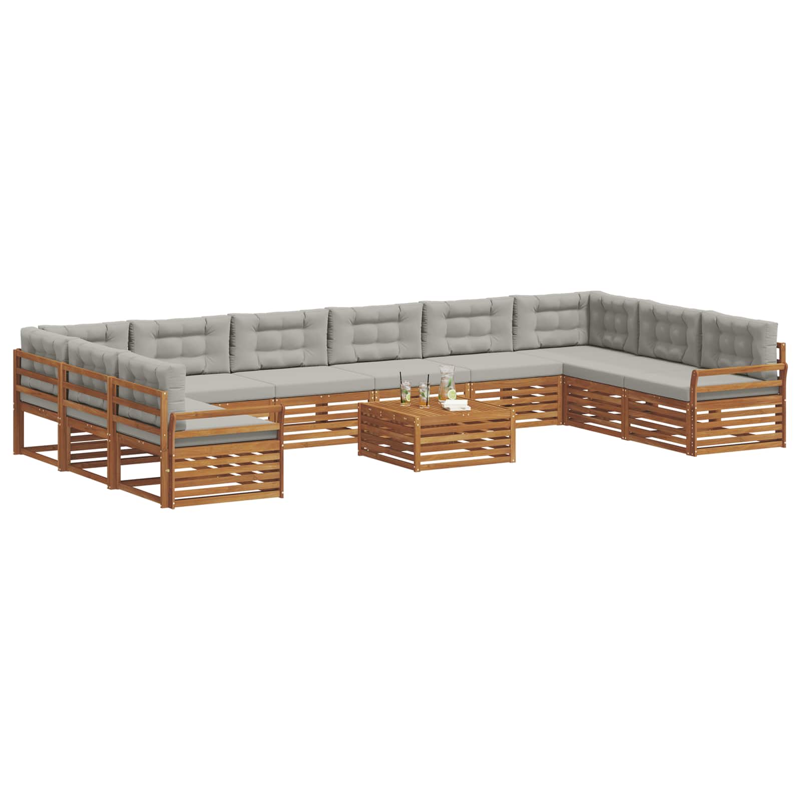 Setovi sofa 11 pcs Prirodna i svijetlo siva Čvrsto drvo akacije