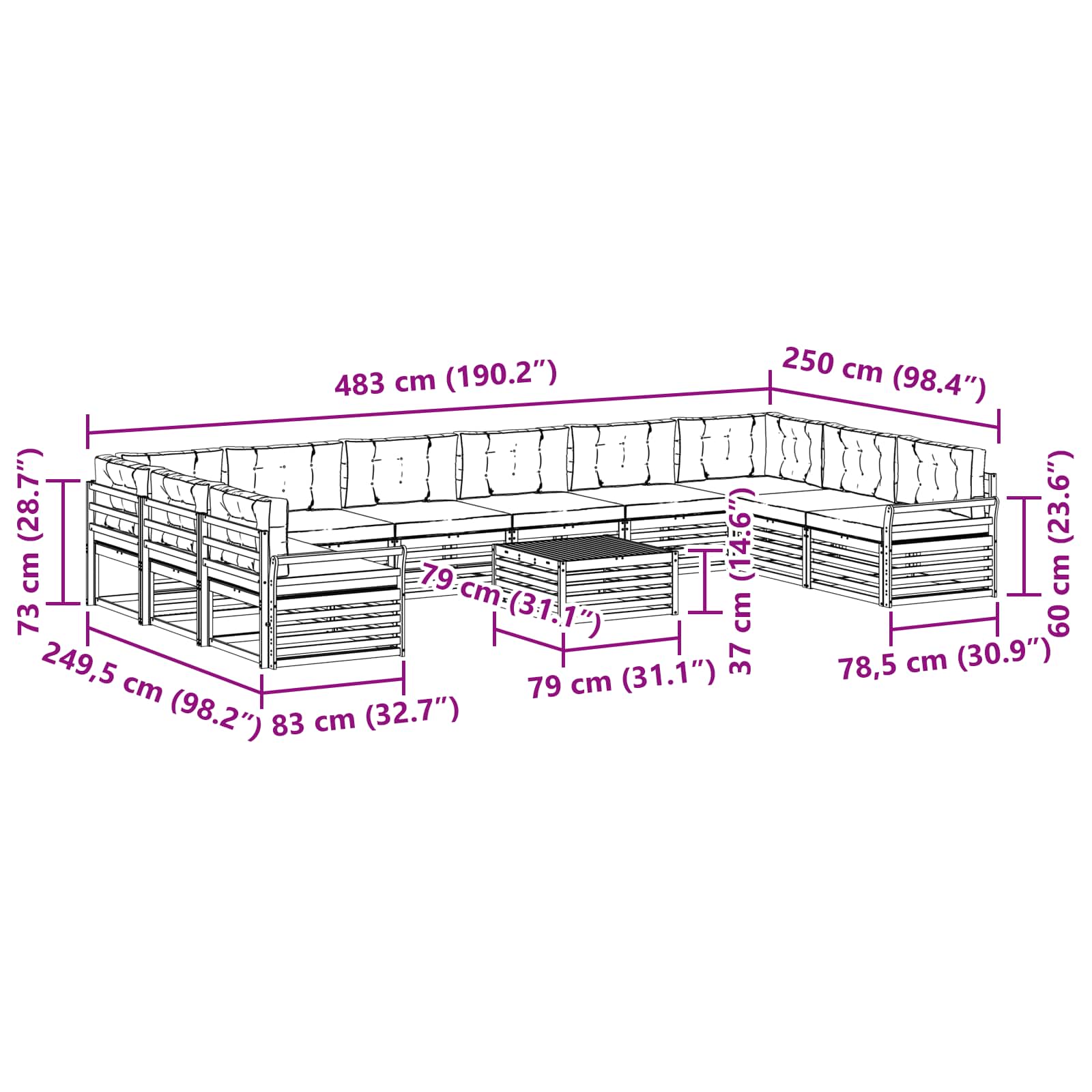 Setovi sofa 11 pcs Prirodna i svijetlo siva Čvrsto drvo akacije