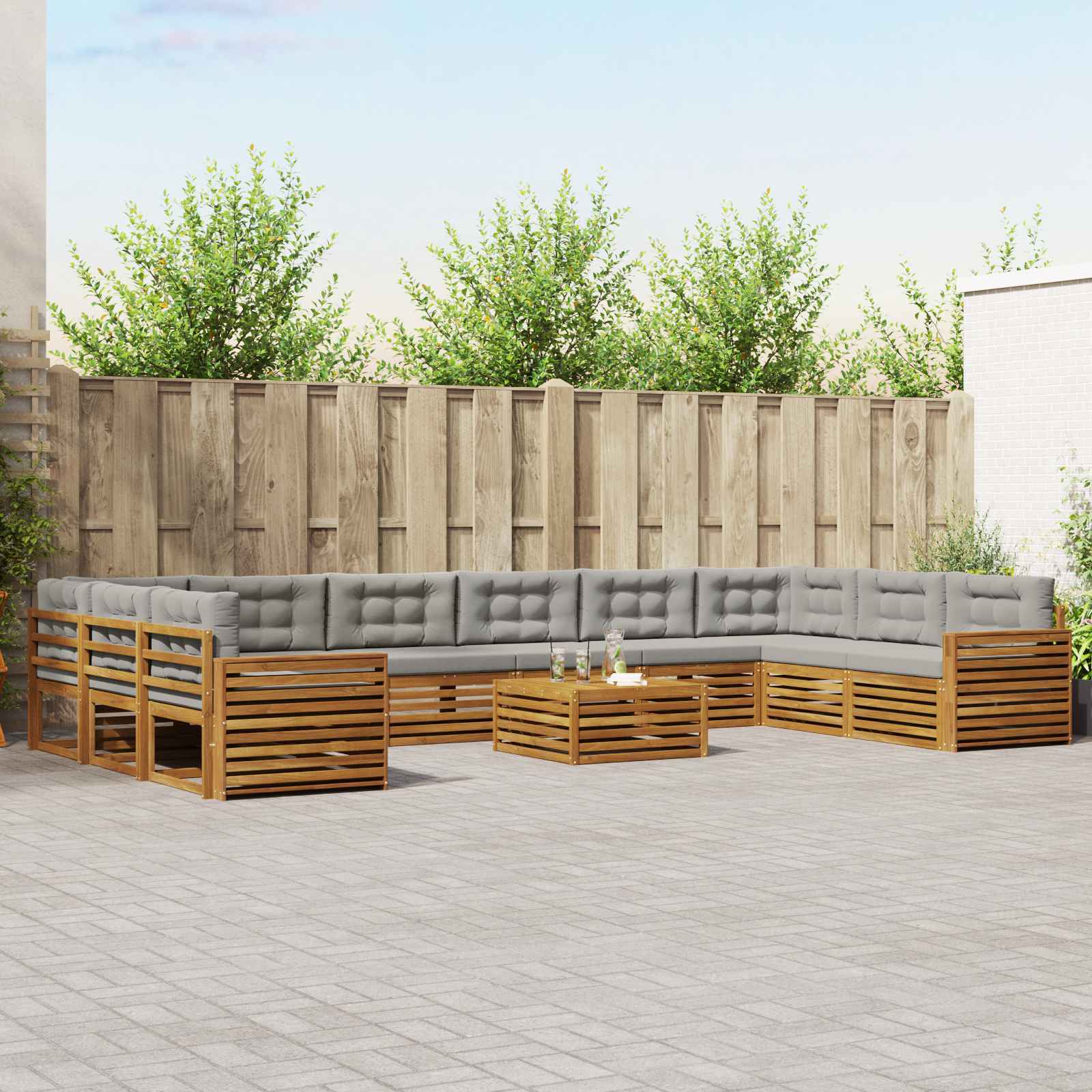 Setovi sofa 11 pcs Prirodna i svijetlo siva Čvrsto drvo akacije