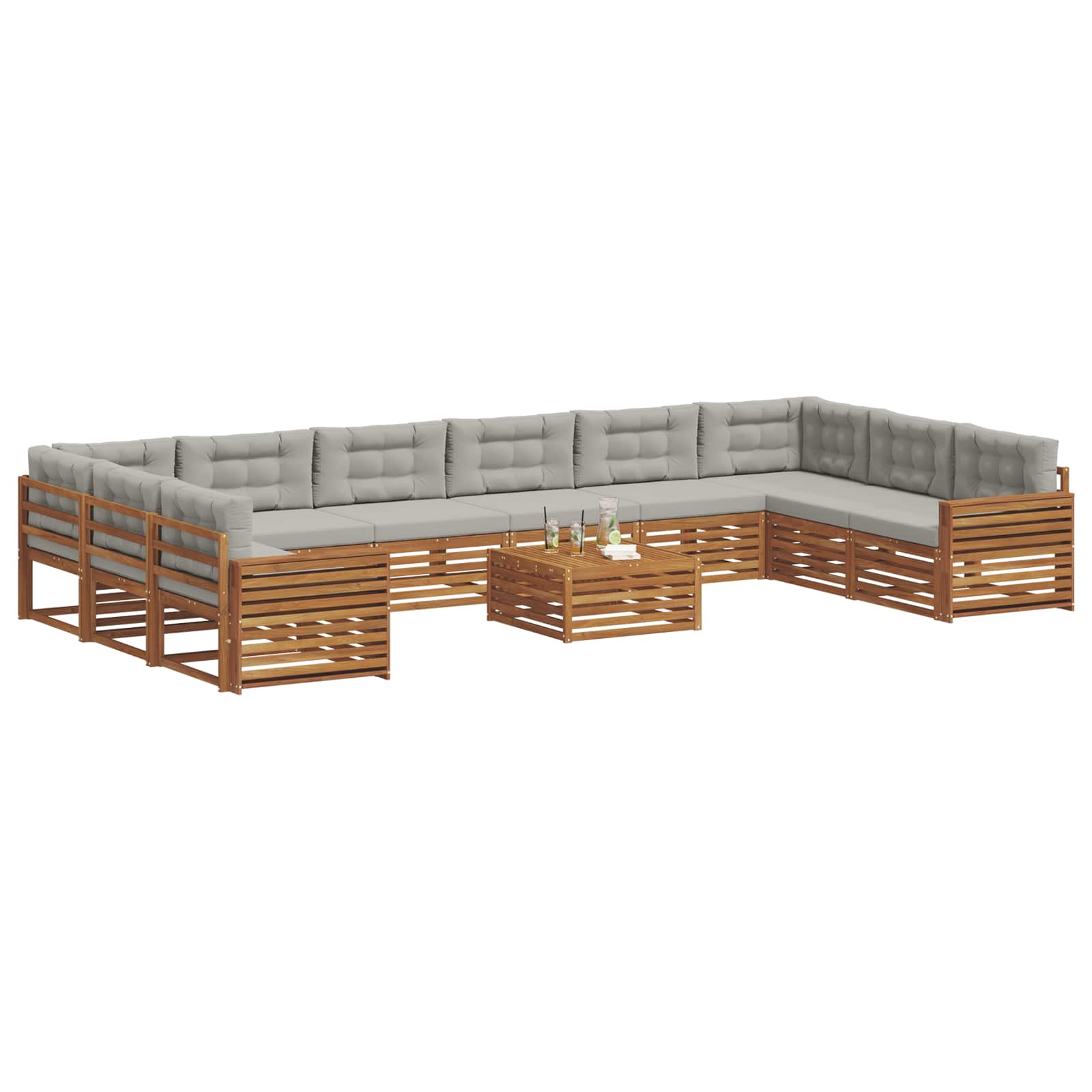 Setovi sofa 11 pcs Prirodna i svijetlo siva Čvrsto drvo akacije