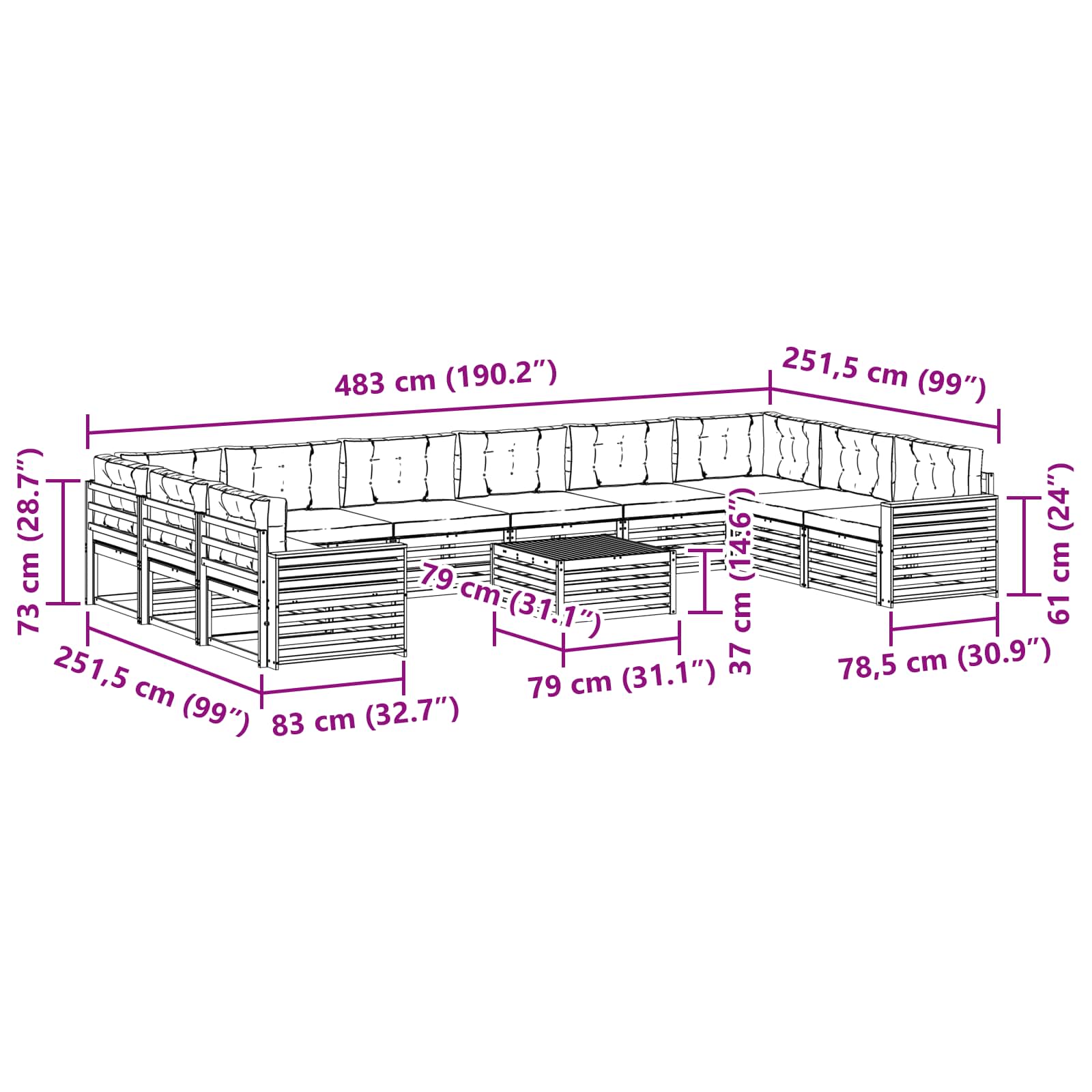 Setovi sofa 11 pcs Prirodna i svijetlo siva Čvrsto drvo akacije