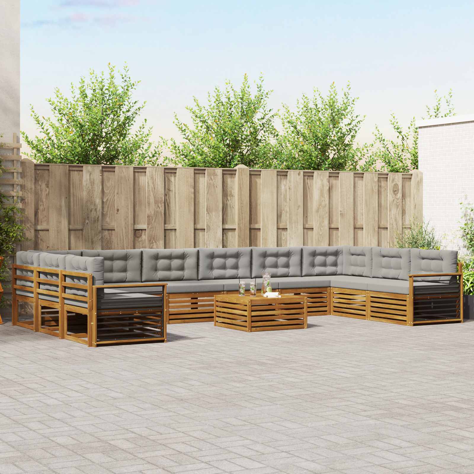 Setovi sofa 11 pcs Prirodna i svijetlo siva Čvrsto drvo akacije