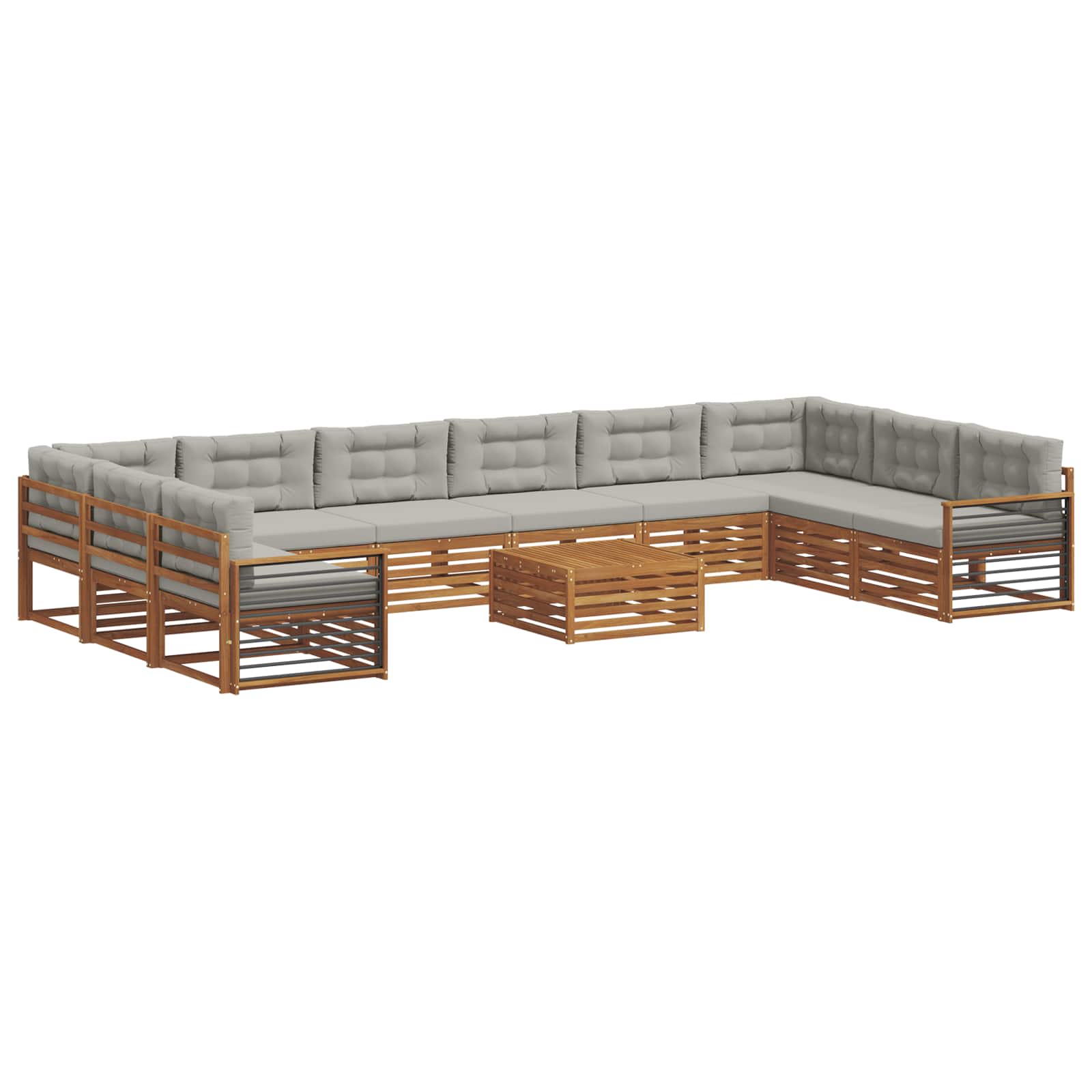 Setovi sofa 11 pcs Prirodna i svijetlo siva Čvrsto drvo akacije