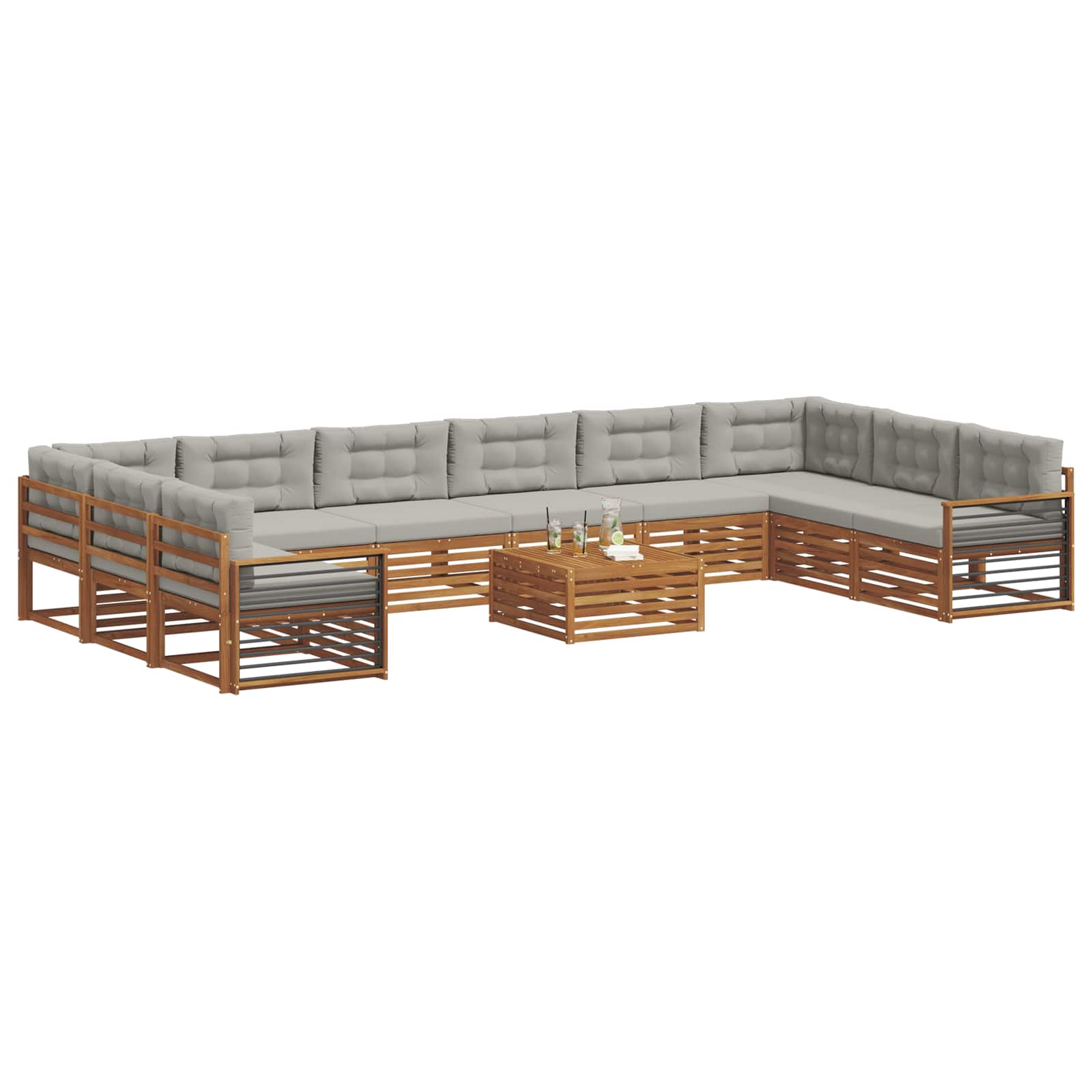 Setovi sofa 11 pcs Prirodna i svijetlo siva Čvrsto drvo akacije