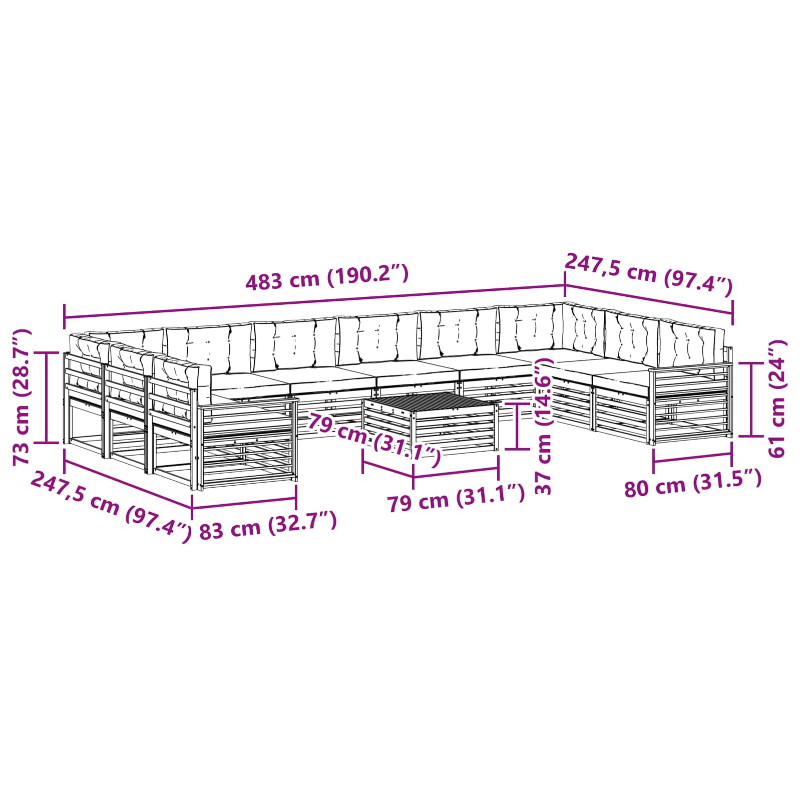 Setovi sofa 11 pcs Prirodna i svijetlo siva Čvrsto drvo akacije