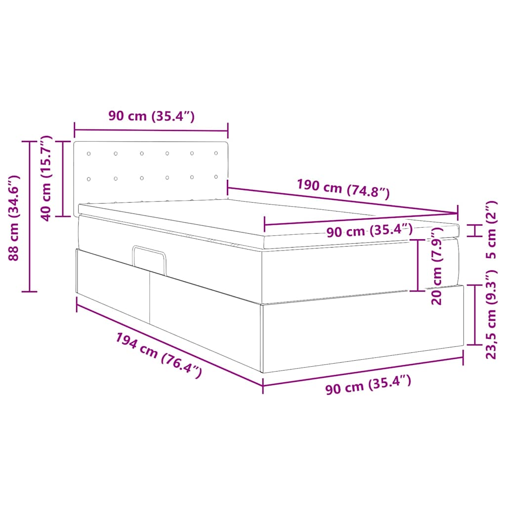 Krevet s madracem i skladištem Kapućino 90 x 190 cm Lažna koža