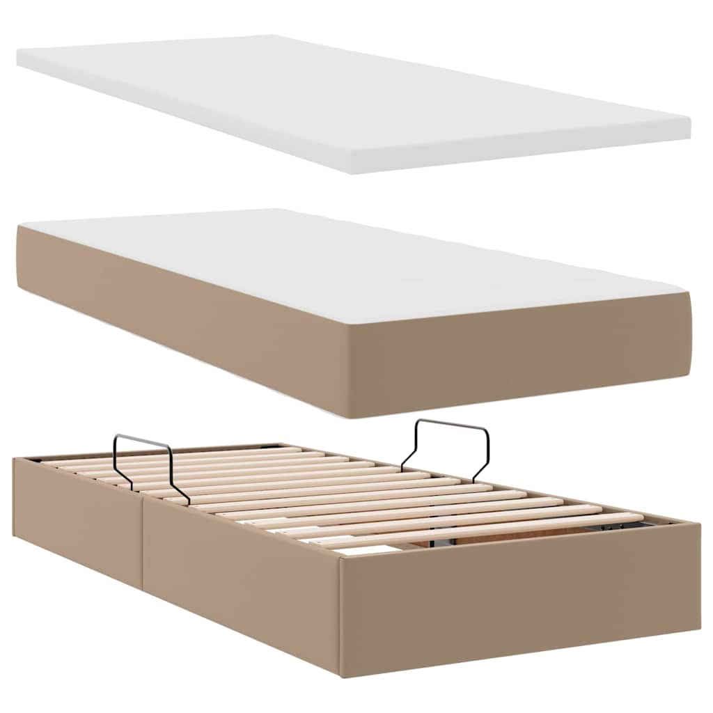 Krevet s madracem i skladištem Kapućino 90 x 200 cm Lažna koža