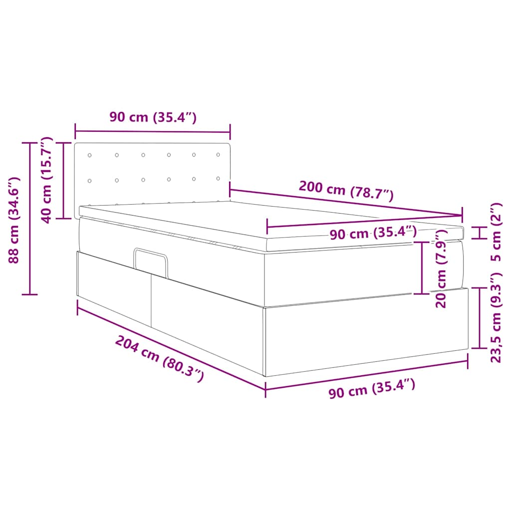 Krevet s madracem i skladištem Kapućino 90 x 200 cm Lažna koža