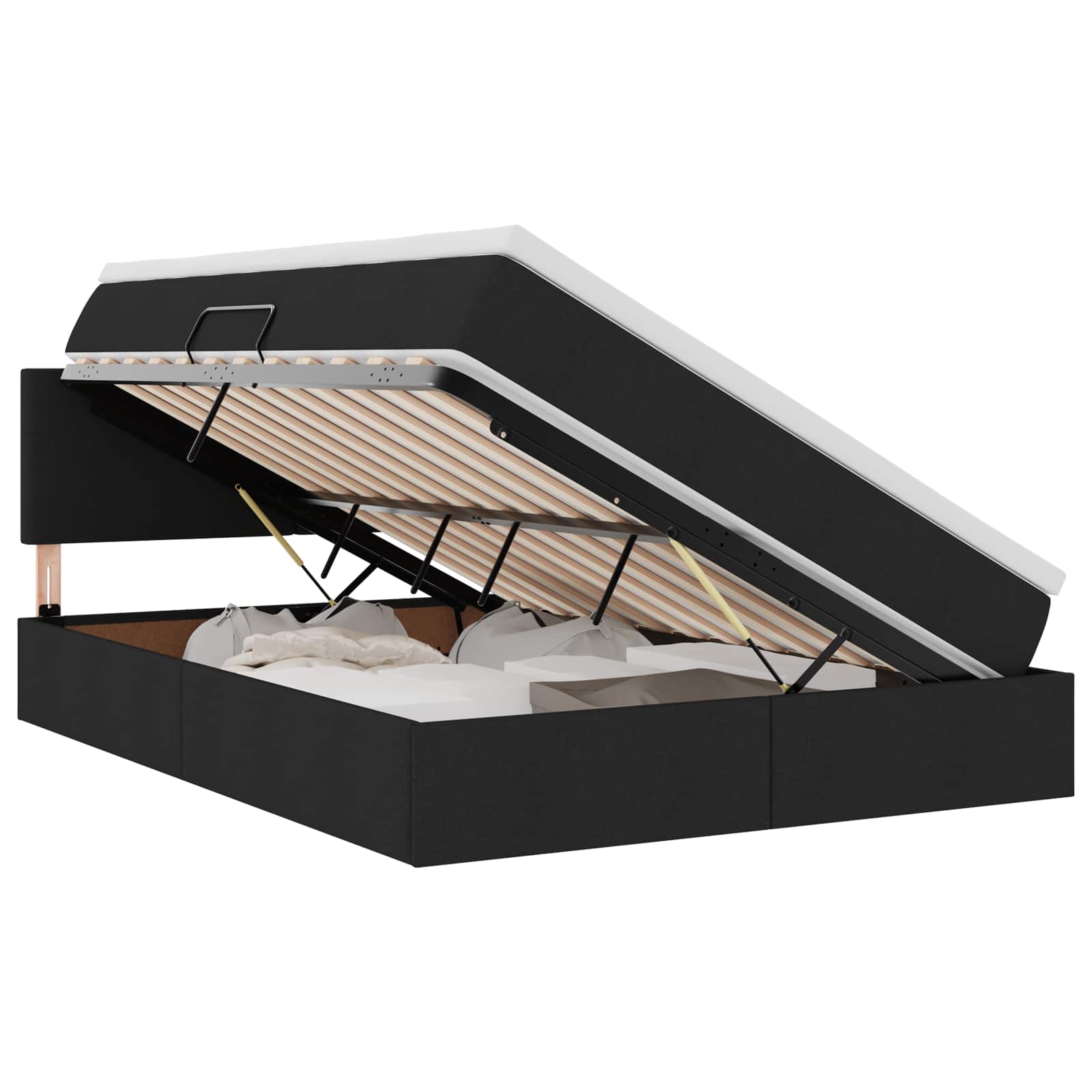 LED krevet za pohranu s madracem Crna 140 x 200 cm Tkanina