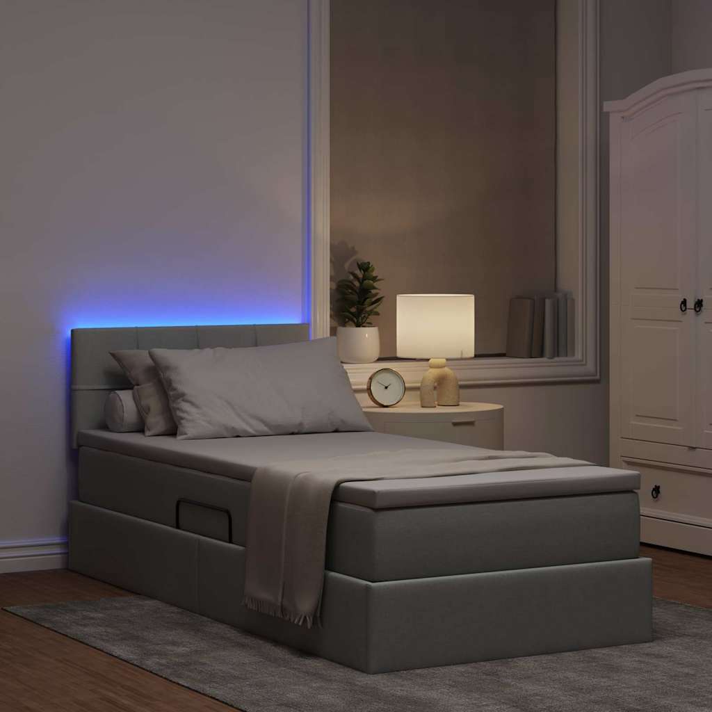 LED krevet za pohranu s madracem Svjetlosiva 90 x 190 cm