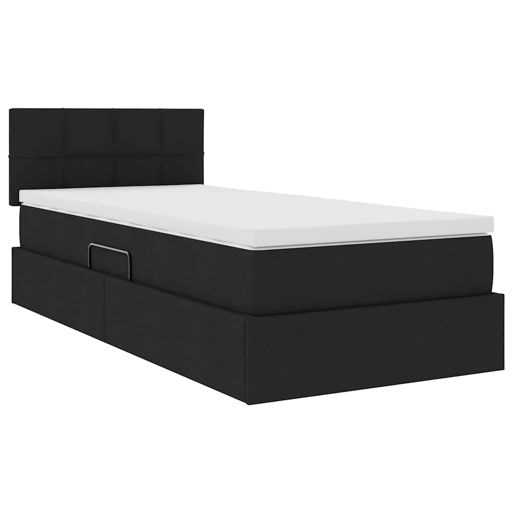 LED krevet za pohranu s madracem Crna 90 x 190 cm Tkanina