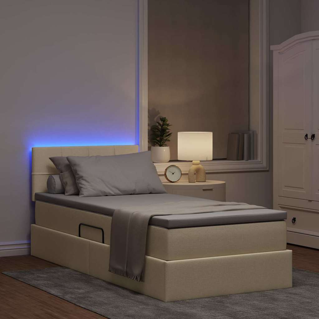 LED krevet za pohranu s madracem Krema 90 x 200 cm Tkanina