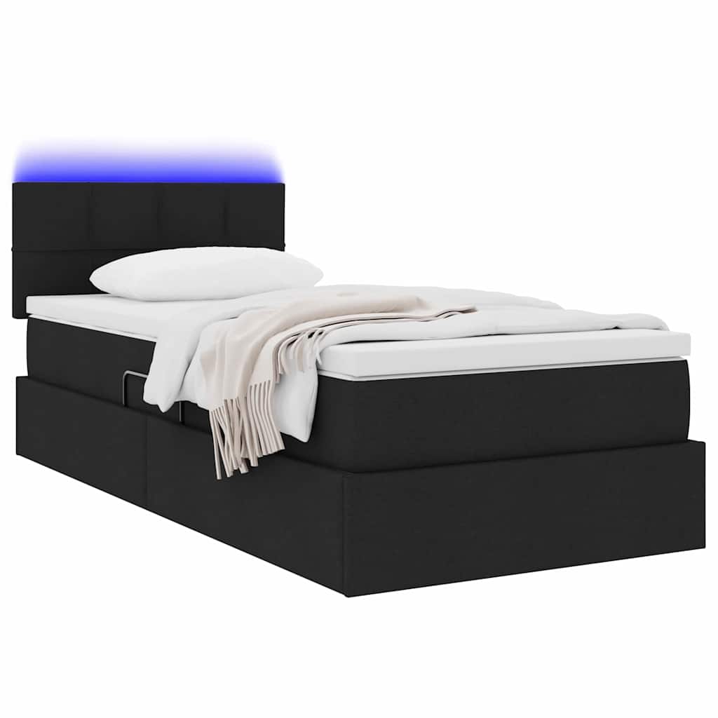 LED krevet za pohranu s madracem Crna 100 x 200 cm Tkanina