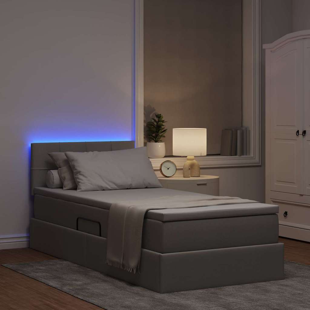 LED krevet za pohranu s madracem Sivosmeđa 100 x 200 cm Tkanina