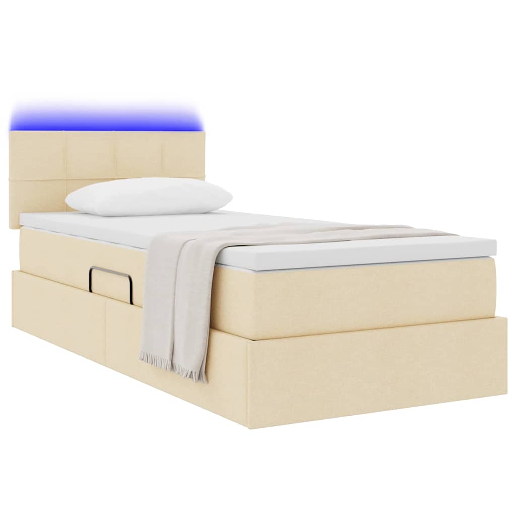 LED krevet za pohranu s madracem Krema 100 x 200 cm Tkanina