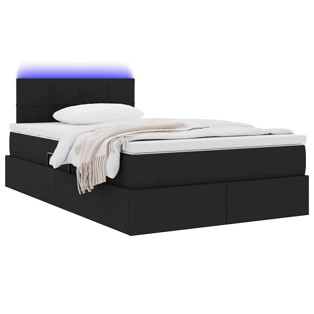 LED krevet za pohranu s madracem Crna 120 x 190 cm Tkanina