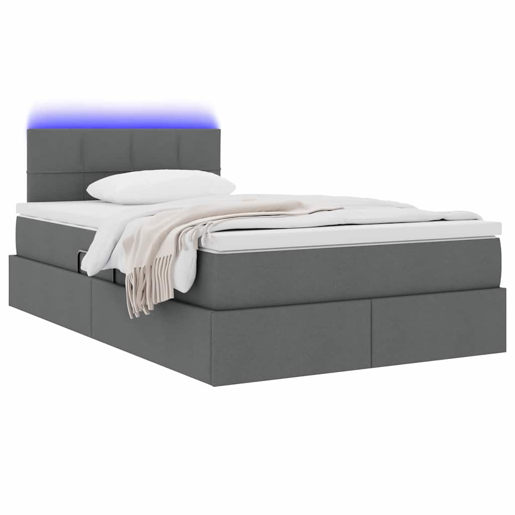 LED krevet za pohranu s madracem Tamnosiva 120 x 200 cm Tkanina