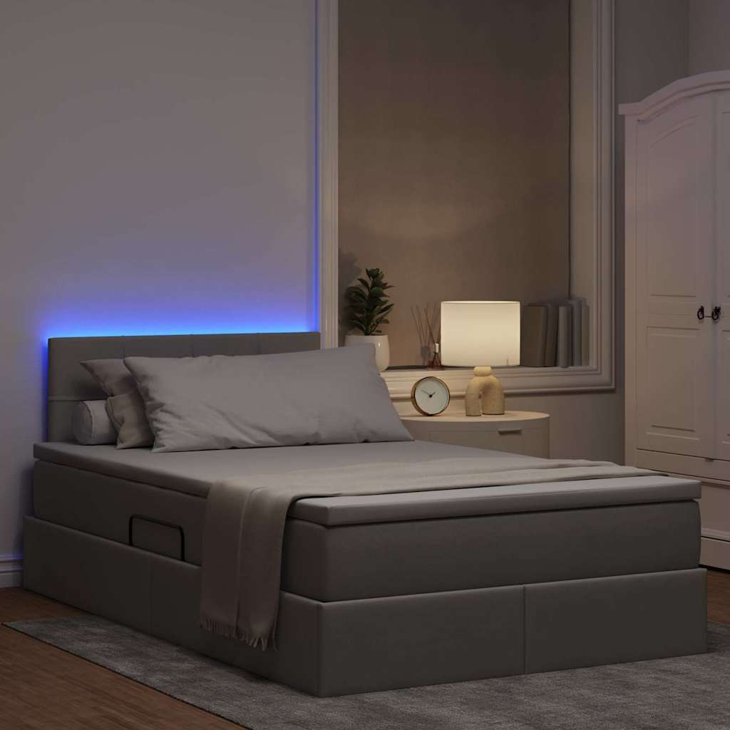 LED krevet za pohranu s madracem Sivosmeđa 120 x 200 cm Tkanina