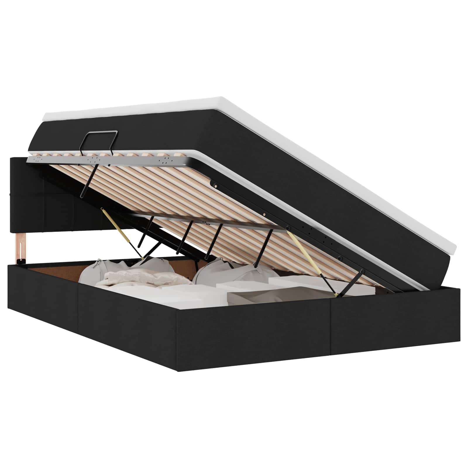 LED krevet za pohranu s madracem Crna 140 x 190 cm Tkanina