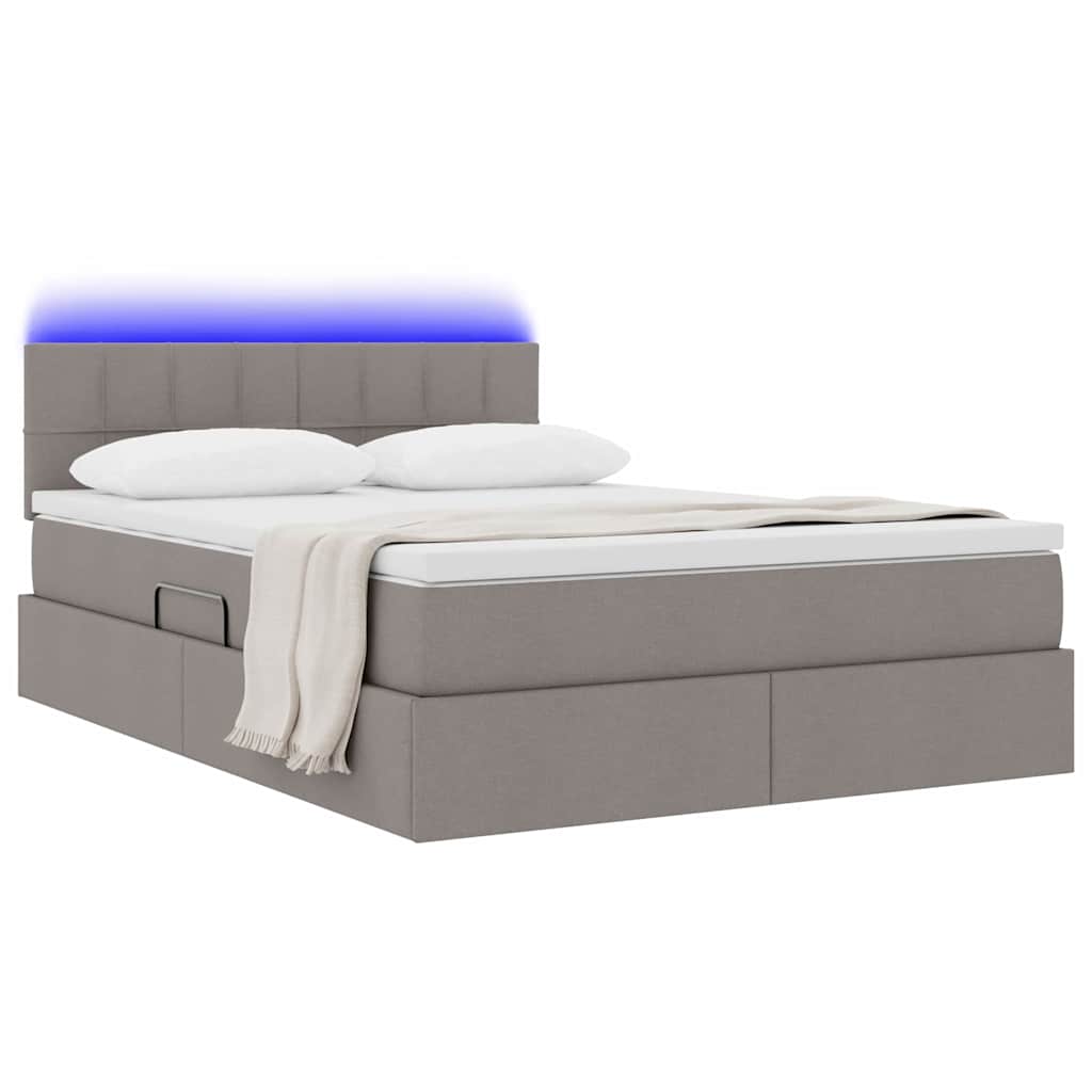 LED krevet za pohranu s madracem Sivosmeđa 140 x 200 cm Tkanina