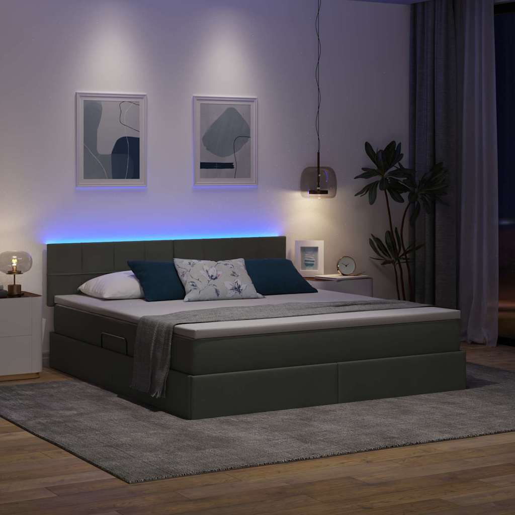 LED krevet za pohranu s madracem Tamnosiva 160 x 200 cm Tkanina