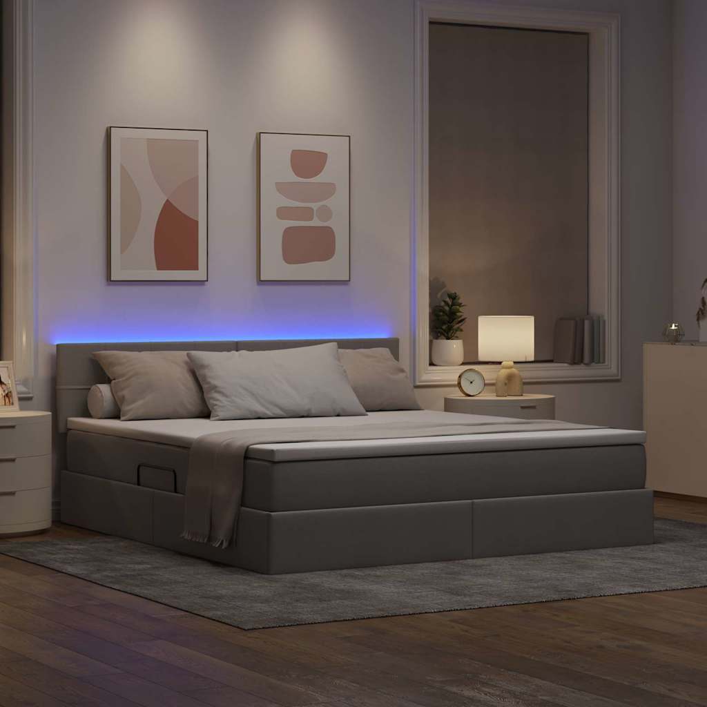 LED krevet za pohranu s madracem Sivosmeđa 160 x 200 cm Tkanina