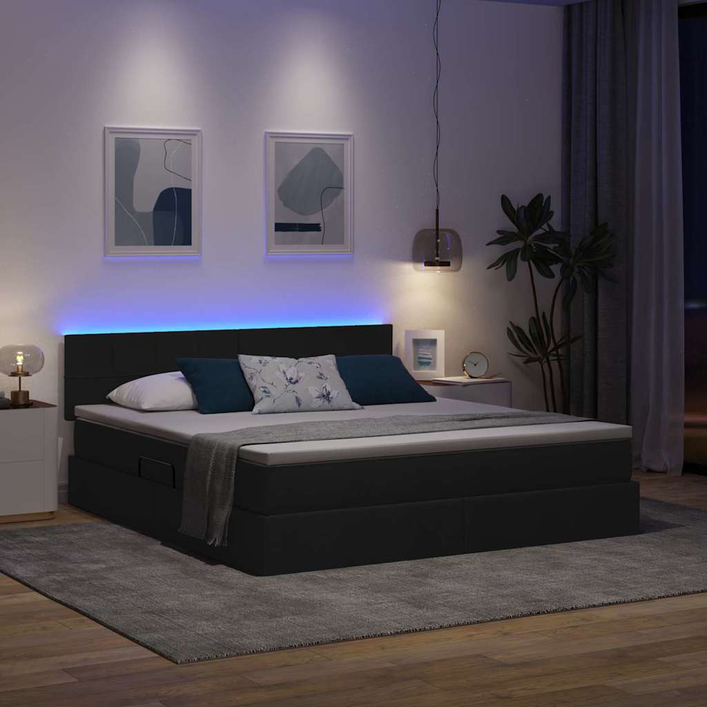 LED krevet za pohranu s madracem Crna 180 x 200 cm Tkanina