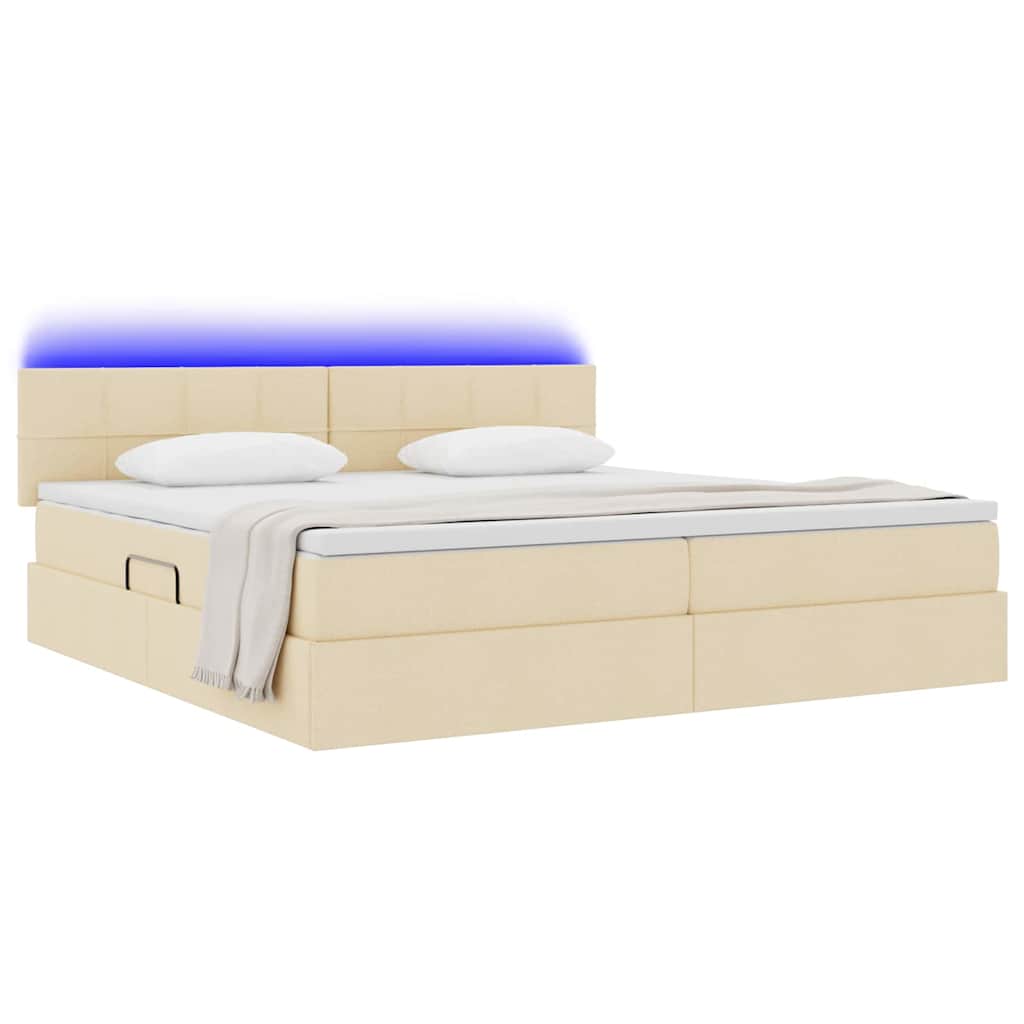 LED krevet za pohranu s madracem Krema 200 x 200 cm Tkanina