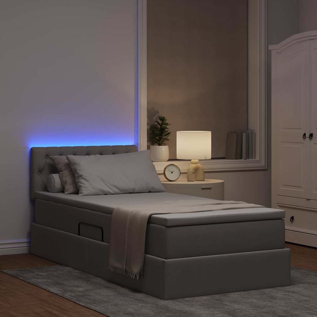 LED krevet za pohranu s madracem Sivosmeđa 90 x 190 cm Tkanina